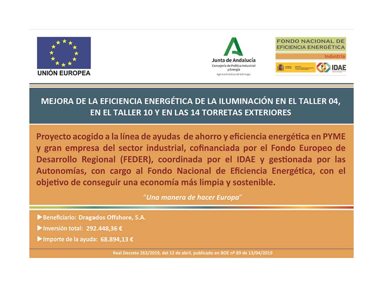 DRAGADOS OFFSHORE EJECUTA UN PROYECTO PARA LA MEJORA DE LA EFICIENCIA ENERGÉTICA DE SU PLANTA EN PUERTO REAL – CÁDIZ