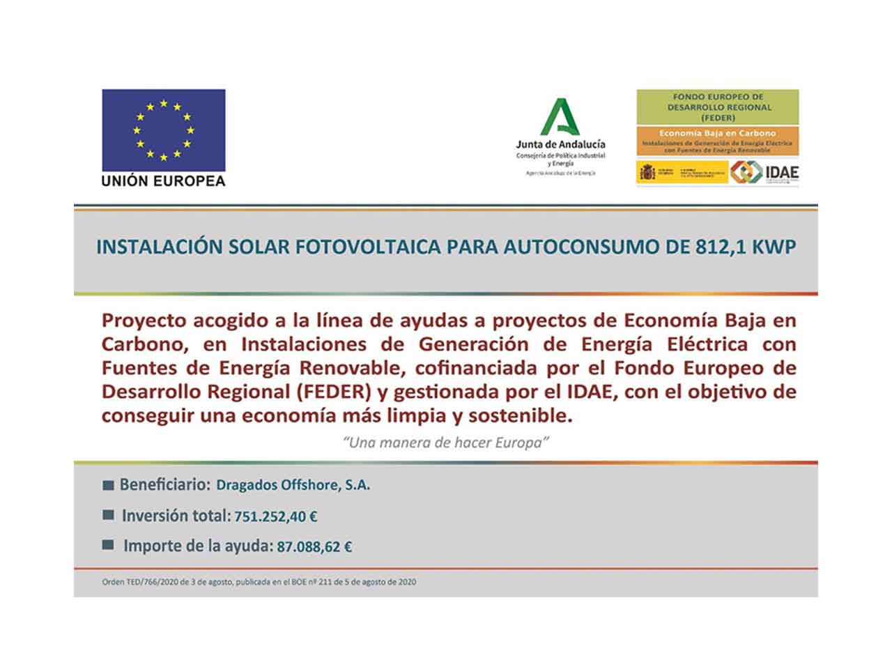 DRAGADOS OFFSHORE EJECUTA UN PROYECTO DE GENERACIÓN DE ENERGÍA ELÉCTRICA CON FUENTES DE ENERGÍA RENOVABLE EN SU PLANTA EN PUERTO REAL – CÁDIZ
